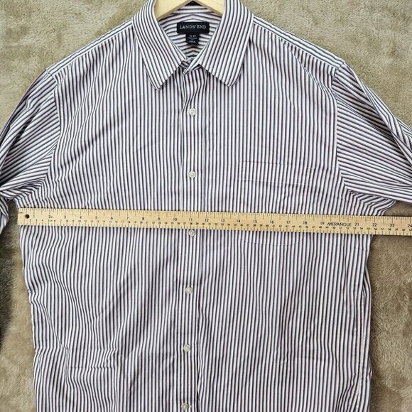 Lands' End White Blue Red Striped Button-Down Shirt Men's Size 16-33 Long Sleeve - Picture 4 of 10